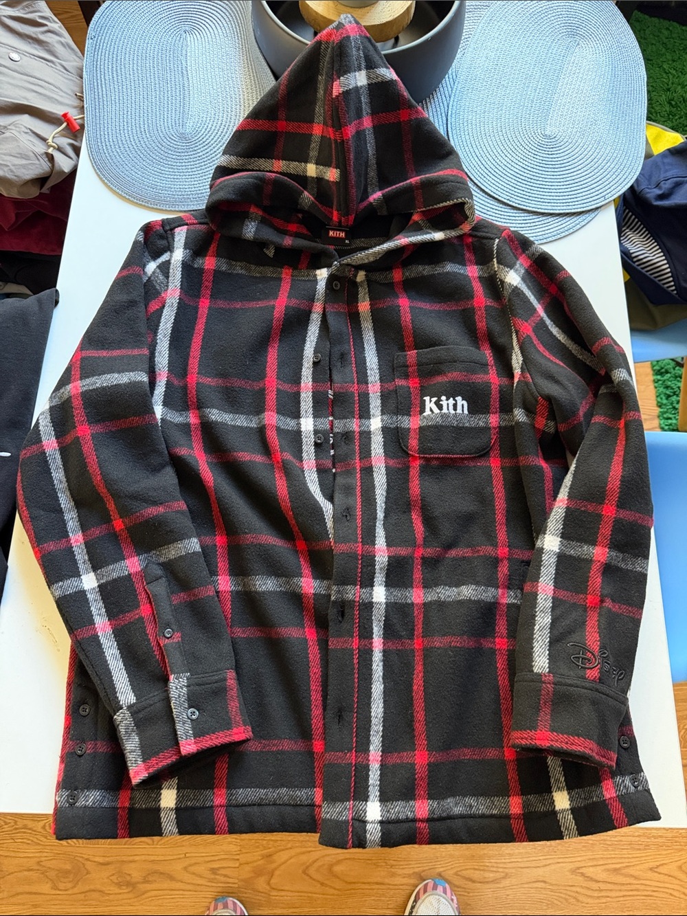 Kith Black, Red and White Plaid Hooded ginza jacket